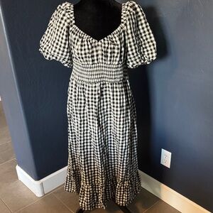 J. Crew Gingham Puff Sleeve Midi Dress